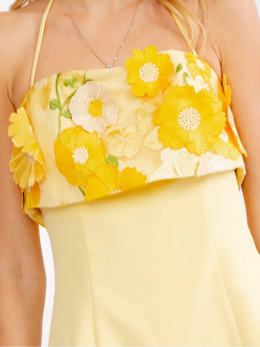 Floral Appliqué Yellow Mini Dress - Picture 11 of 15